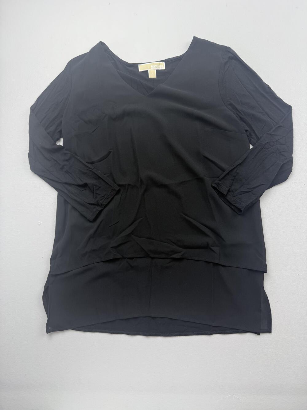 MICHAEL Michael Kors Blouse Womens S Black V Neck Long Sleeve Chiffon Tunic Top